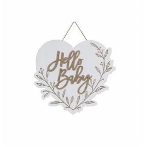 NEW YOUNG'S INC hello baby wood heart wall sign in white